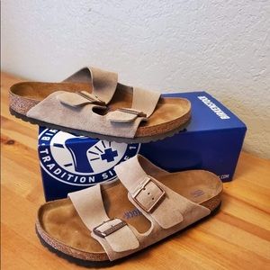 Birkenstock Arizona Soft Footbed - Taupe Suede, Size 40, Unisex